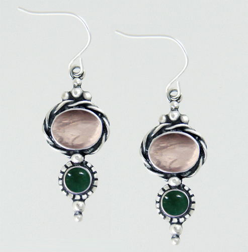 Sterling Silver Drop Dangle Earrings With Rose Quartz And Fluorite